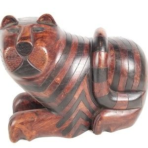 Wooden Folk Art Hand Carved two toned Cat / Tiger